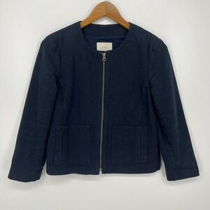 Ann Taylor Linen Jacket Women's Size 0 Black Full Zip‎ 3/4 Sleeve Pockets